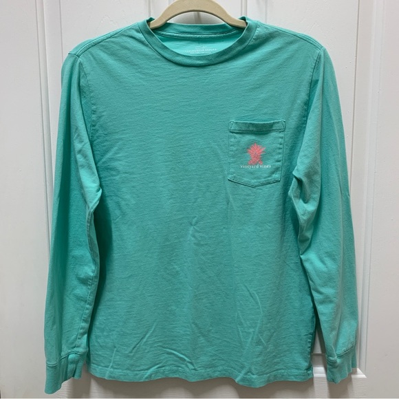 Vineyard Vines Kids L (14) Graphic LS Tee Pineapple Print Capri Blue Aqua Pink - Picture 3 of 13